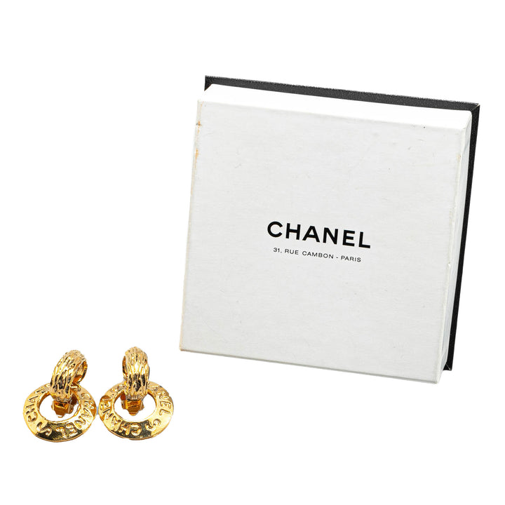 Gold Plated Logo Hoop Drop Clip On Earrings Gold - Gaby Paris