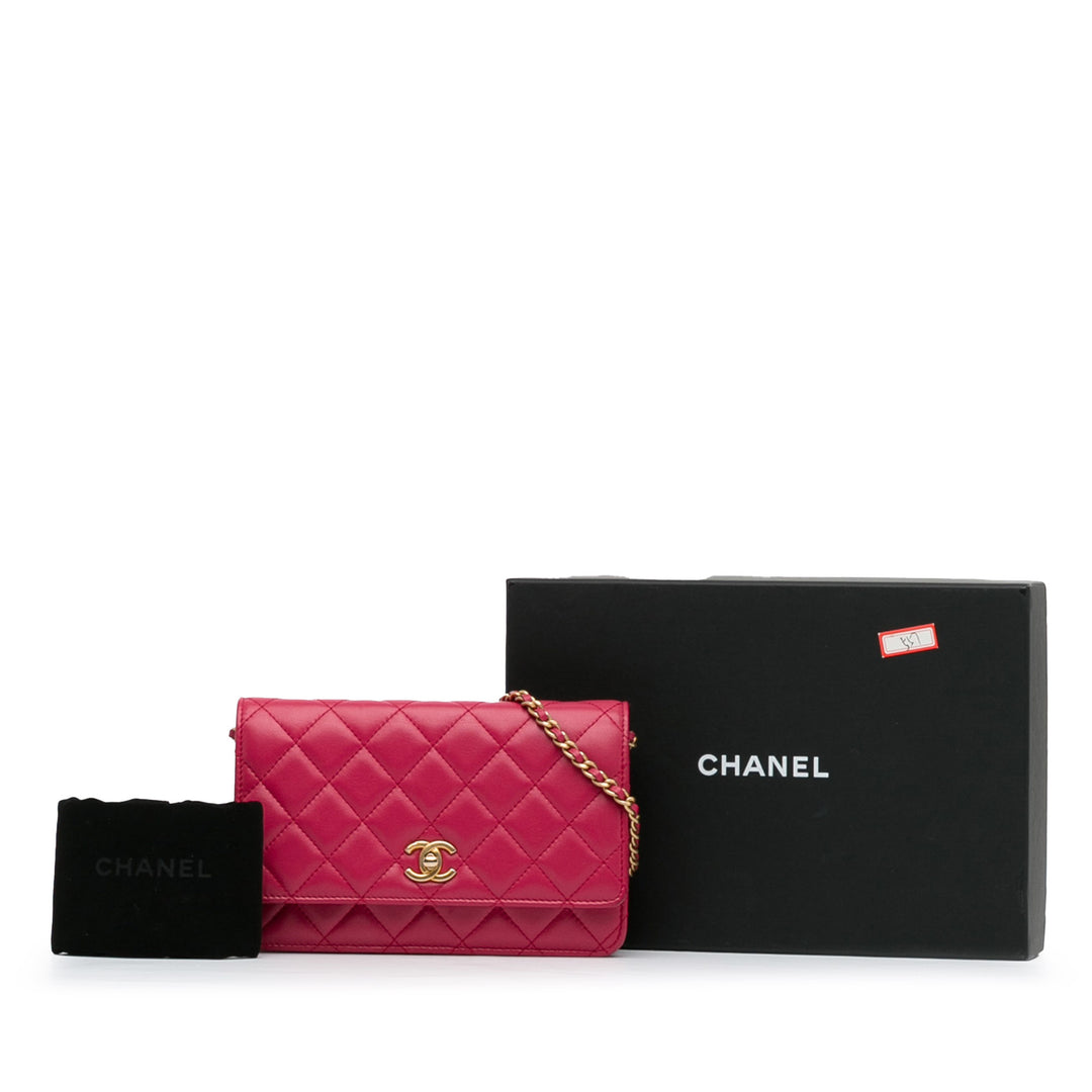 Lambskin Pearl Crush Wallet On Chain Pink - Gaby Paris