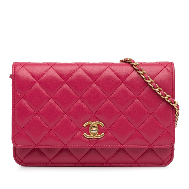 Lambskin Pearl Crush Wallet On Chain Pink - Gaby Paris