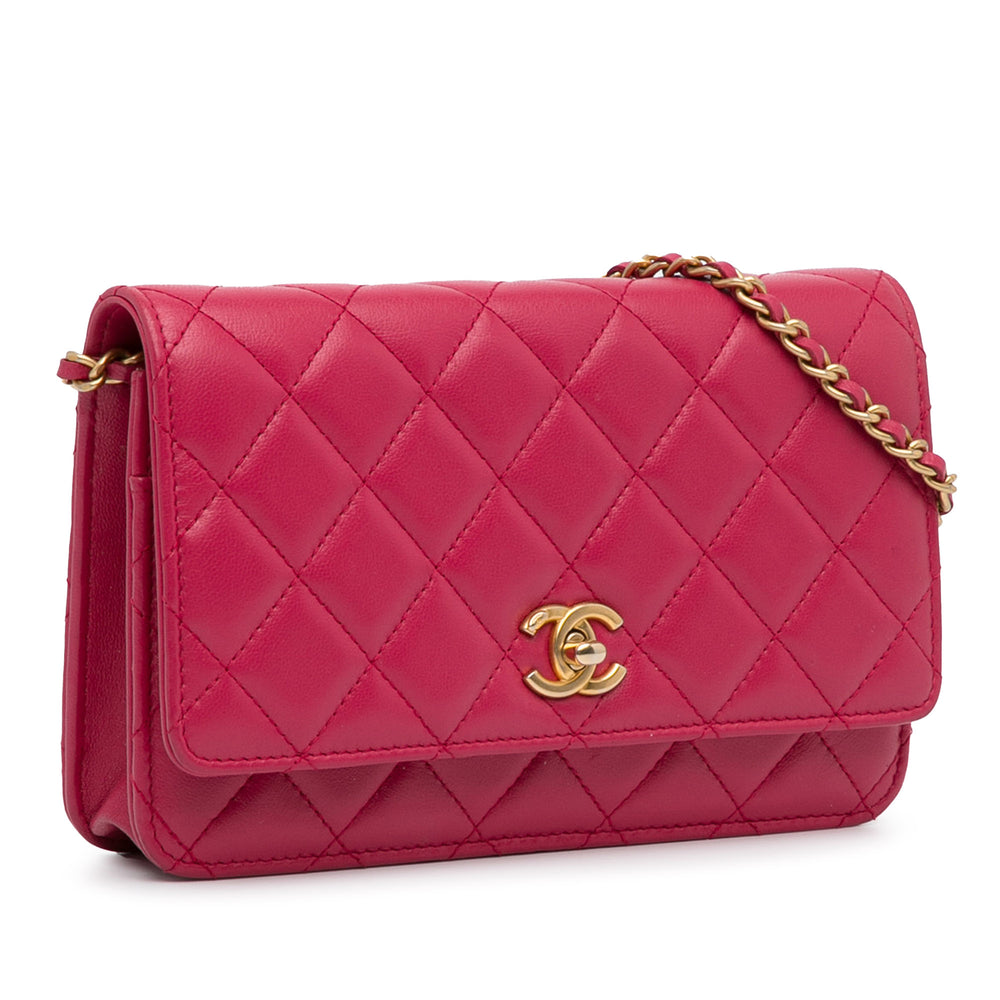 Lambskin Pearl Crush Wallet On Chain Pink - Gaby Paris