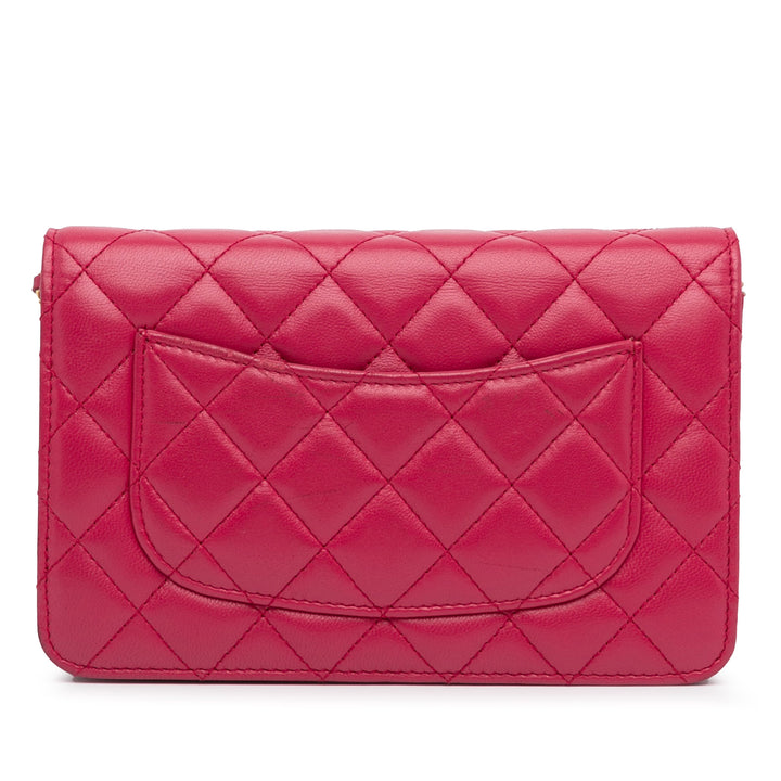 Lambskin Pearl Crush Wallet On Chain Pink - Gaby Paris