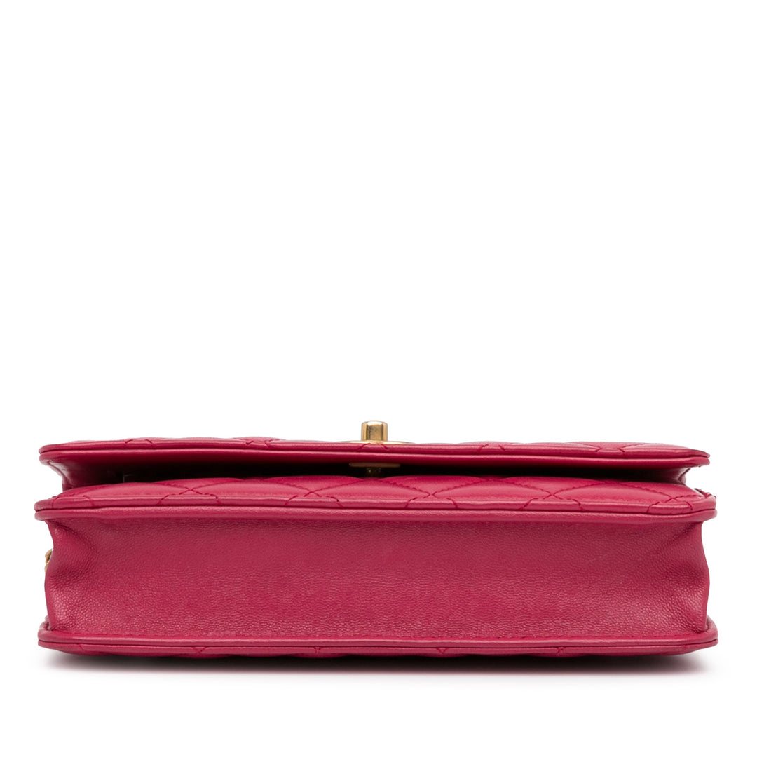 Lambskin Pearl Crush Wallet On Chain Pink - Gaby Paris