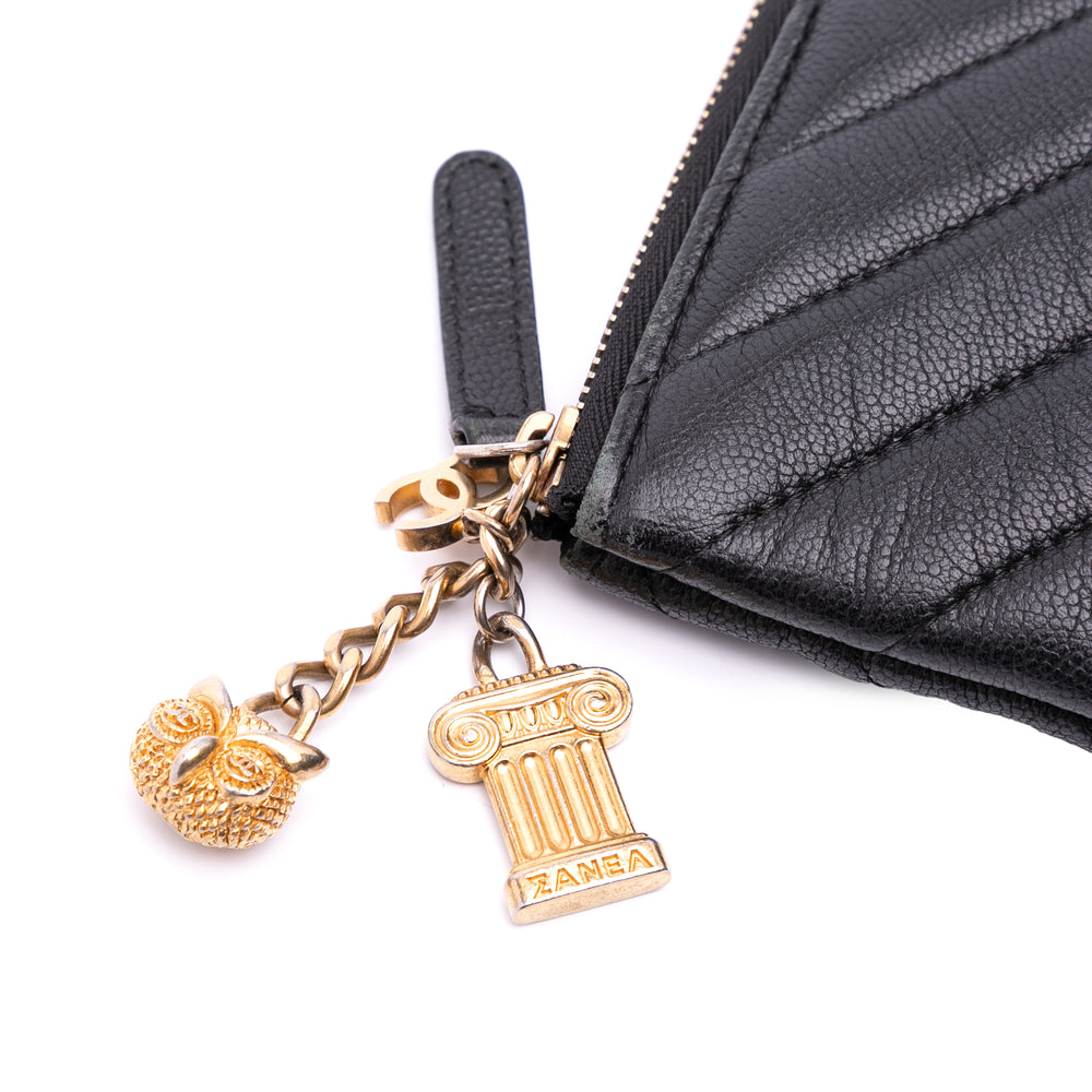 Large Chevron Caviar Ancient Greek Charms O Case Clutch Black - Gaby Paris