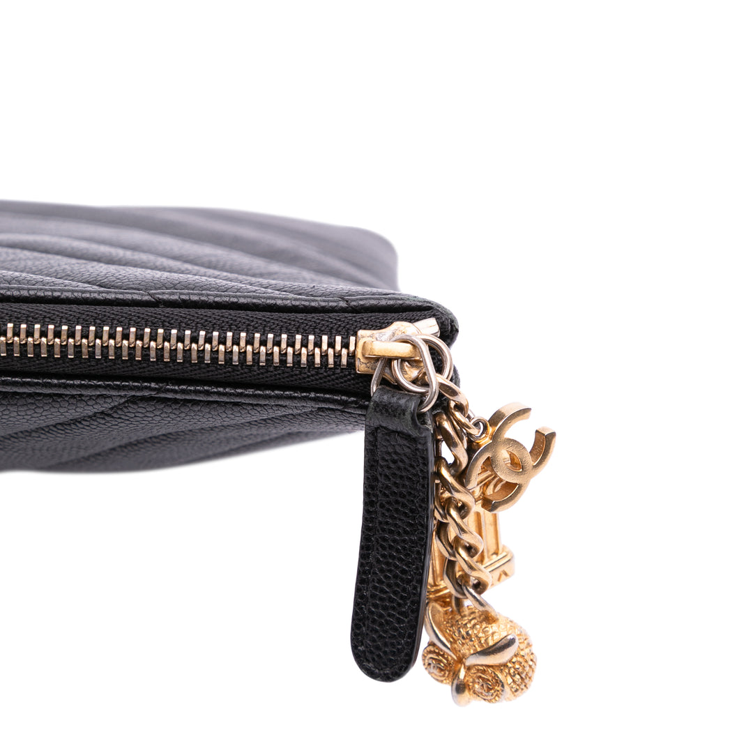 Large Chevron Caviar Ancient Greek Charms O Case Clutch Black - Gaby Paris