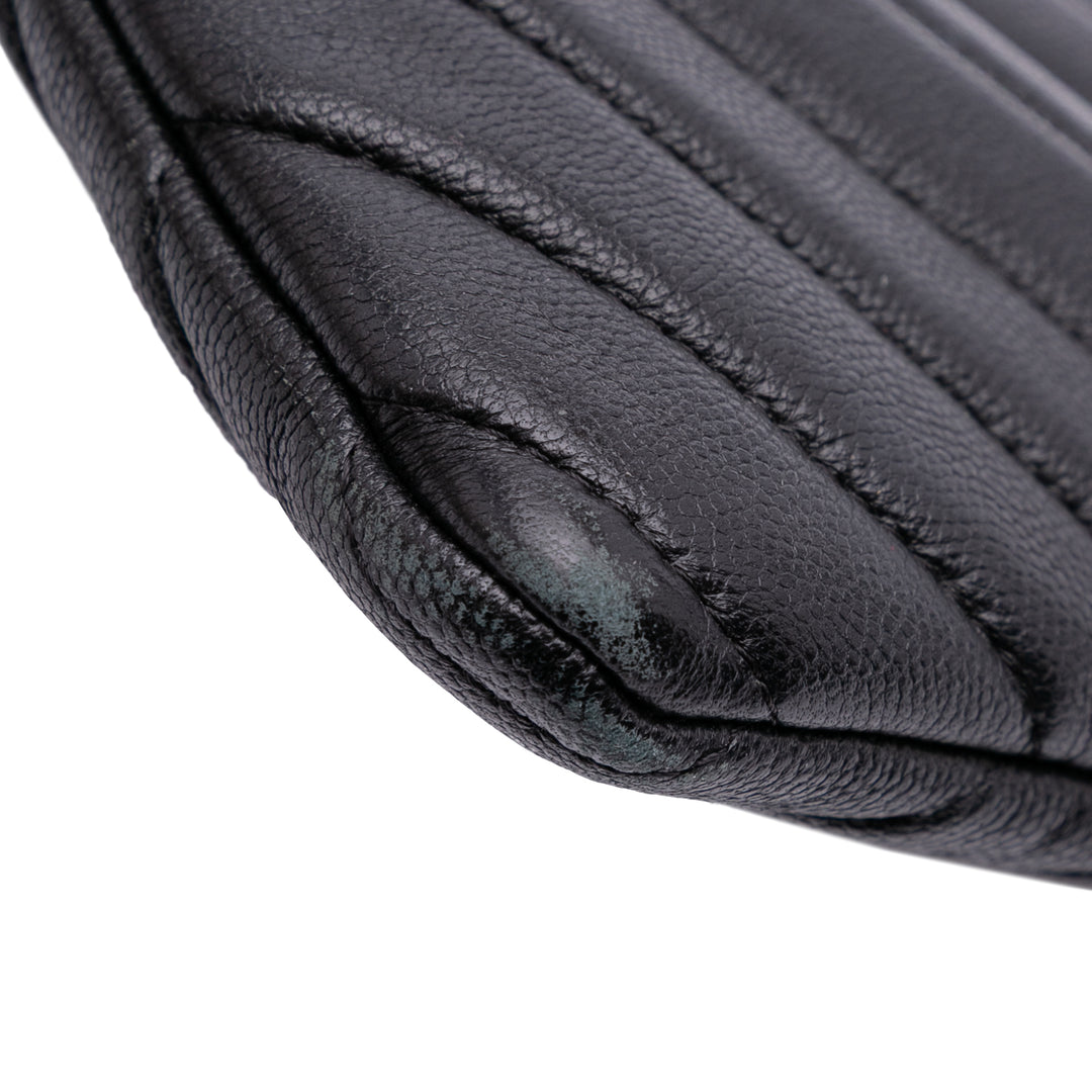 Large Chevron Caviar Ancient Greek Charms O Case Clutch Black - Gaby Paris