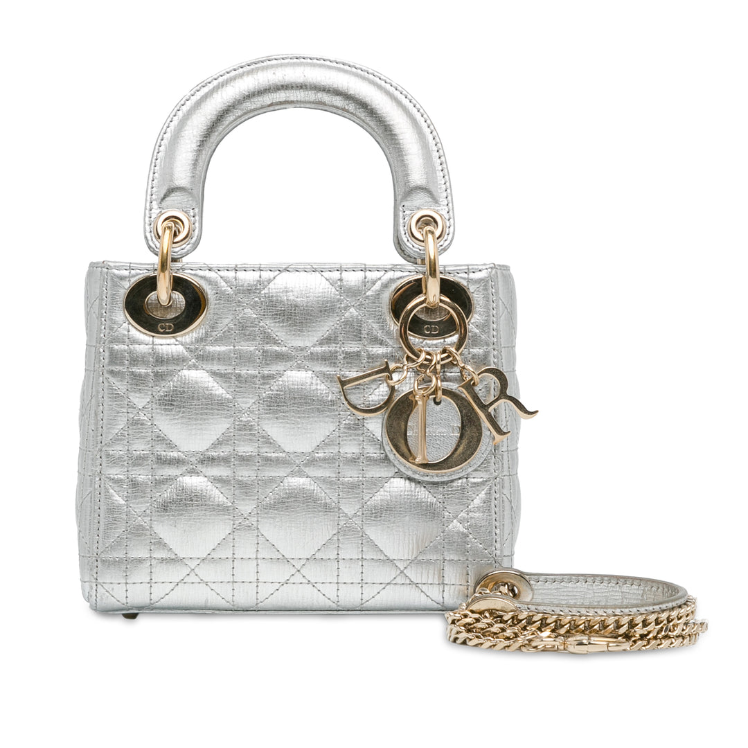 Mini Lambskin Cannage Lady Dior Silver - Gaby Paris