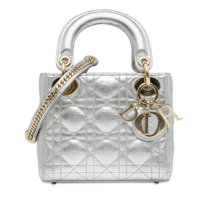 Mini Lambskin Cannage Lady Dior Silver - Gaby Paris