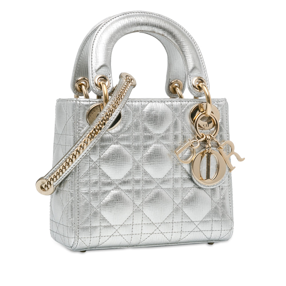 Mini Lambskin Cannage Lady Dior Silver - Gaby Paris