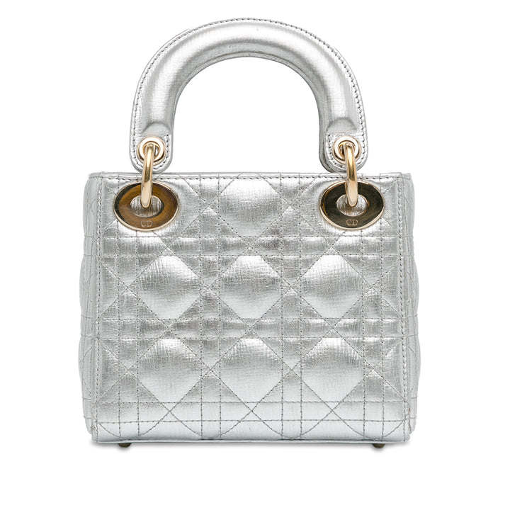 Mini Lambskin Cannage Lady Dior Silver - Gaby Paris