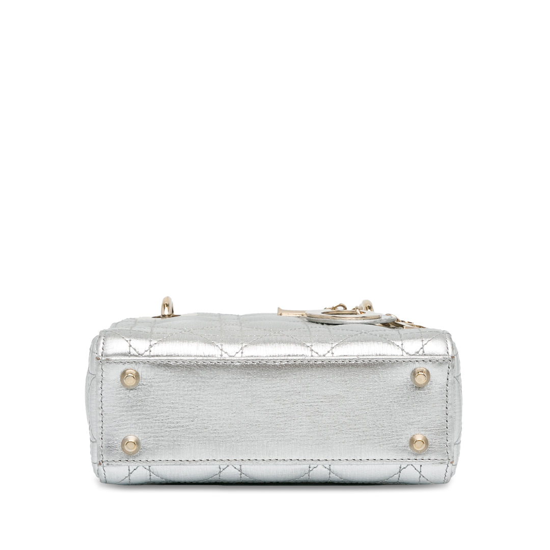 Mini Lambskin Cannage Lady Dior Silver - Gaby Paris