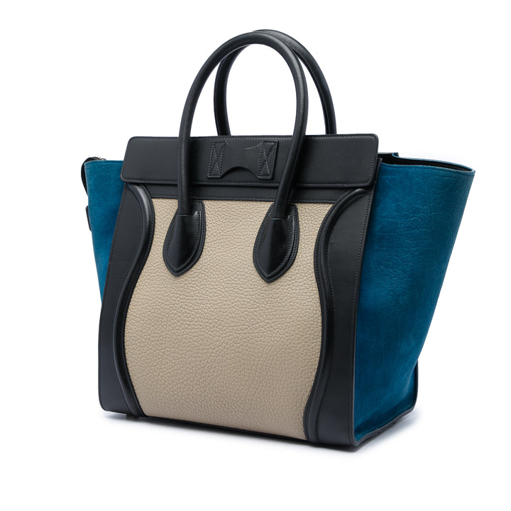 Celine Cabas Tricolore et Nubuck Luggage Mini Cuir de veau Beige – vue 2 – GABY PARIS