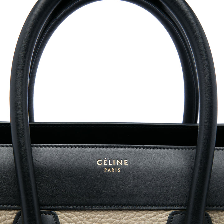 Celine Cabas Tricolore et Nubuck Luggage Mini Cuir de veau Beige – vue 5 – GABY PARIS