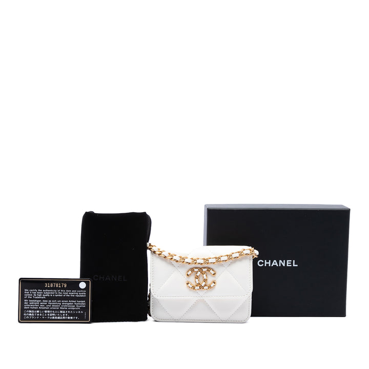 Chanel Matelassé 19 à rabat Porte-monnaie avec chaîne Cuir d'agneau Blanc – vue 7 – GABY PARIS