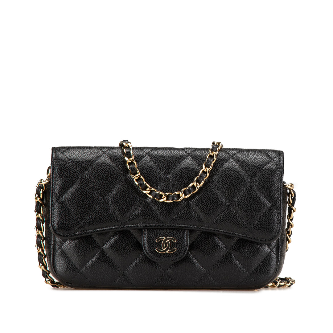 Chanel Caviar Quilted Phone Holder Wallet on Chain Black