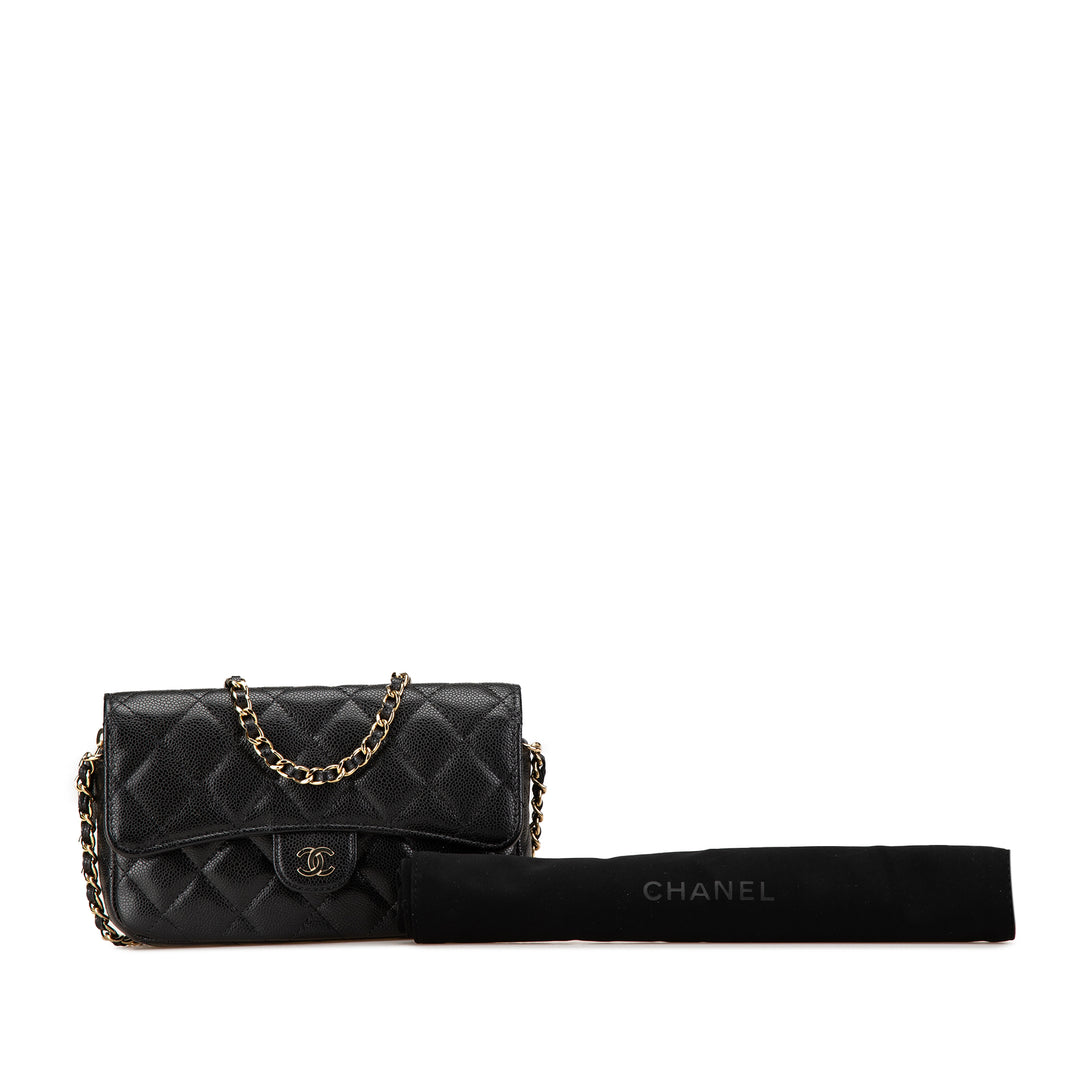 Chanel Caviar Quilted Phone Holder Wallet on Chain Black