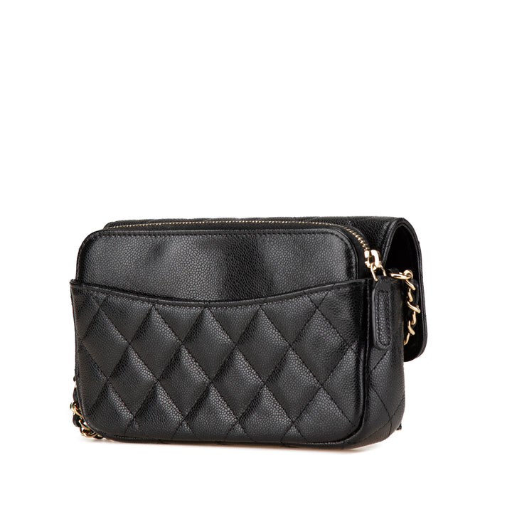 Chanel Caviar Quilted Phone Holder Wallet on Chain Black