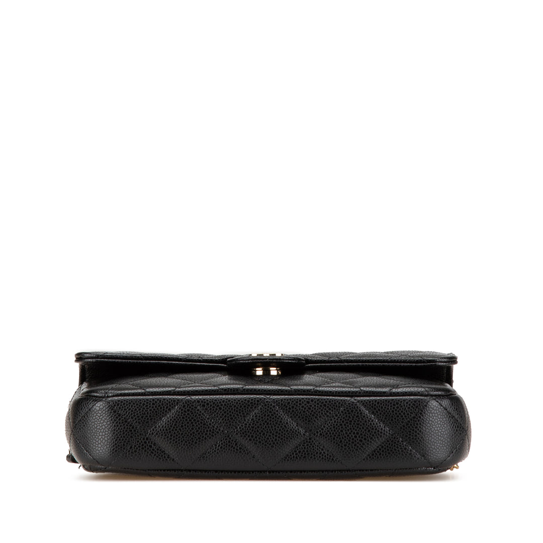 Chanel Caviar Quilted Phone Holder Wallet on Chain Black