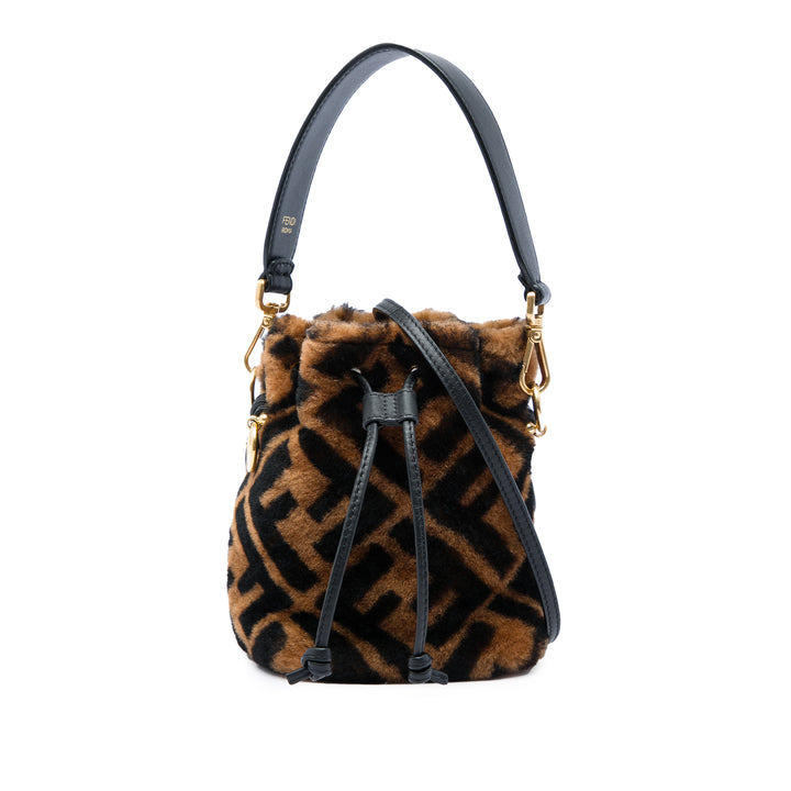 Fendi Zucca Shearling Mon Tresor Sac seau Mini Matière naturelle Marron – vue principale – GABY PARIS