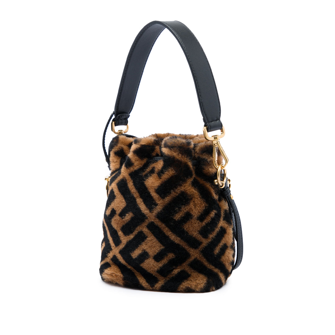 Fendi Zucca Shearling Mon Tresor Sac seau Mini Matière naturelle Marron – vue 2 – GABY PARIS