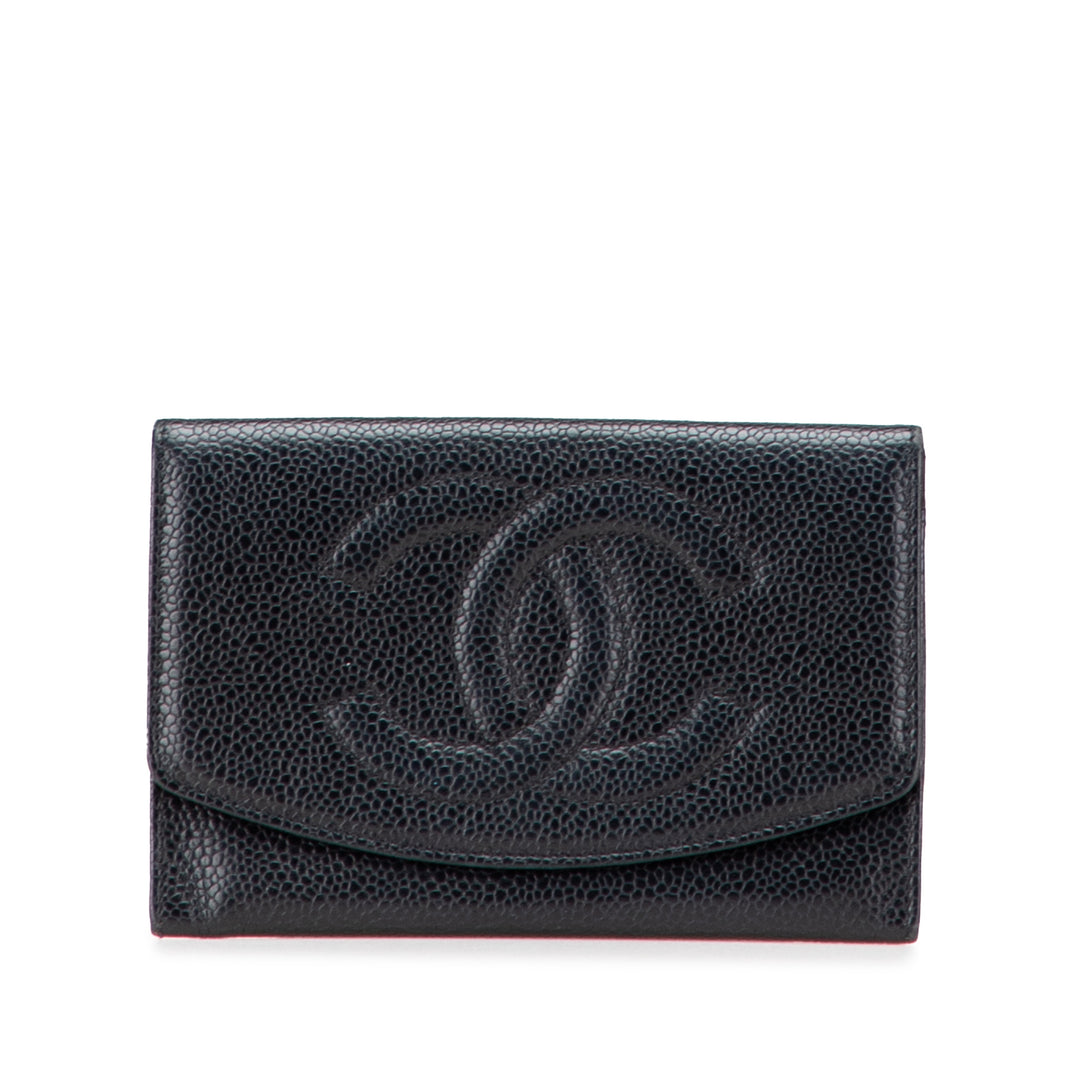 CC Caviar Trifold Wallet Black - Gaby Paris