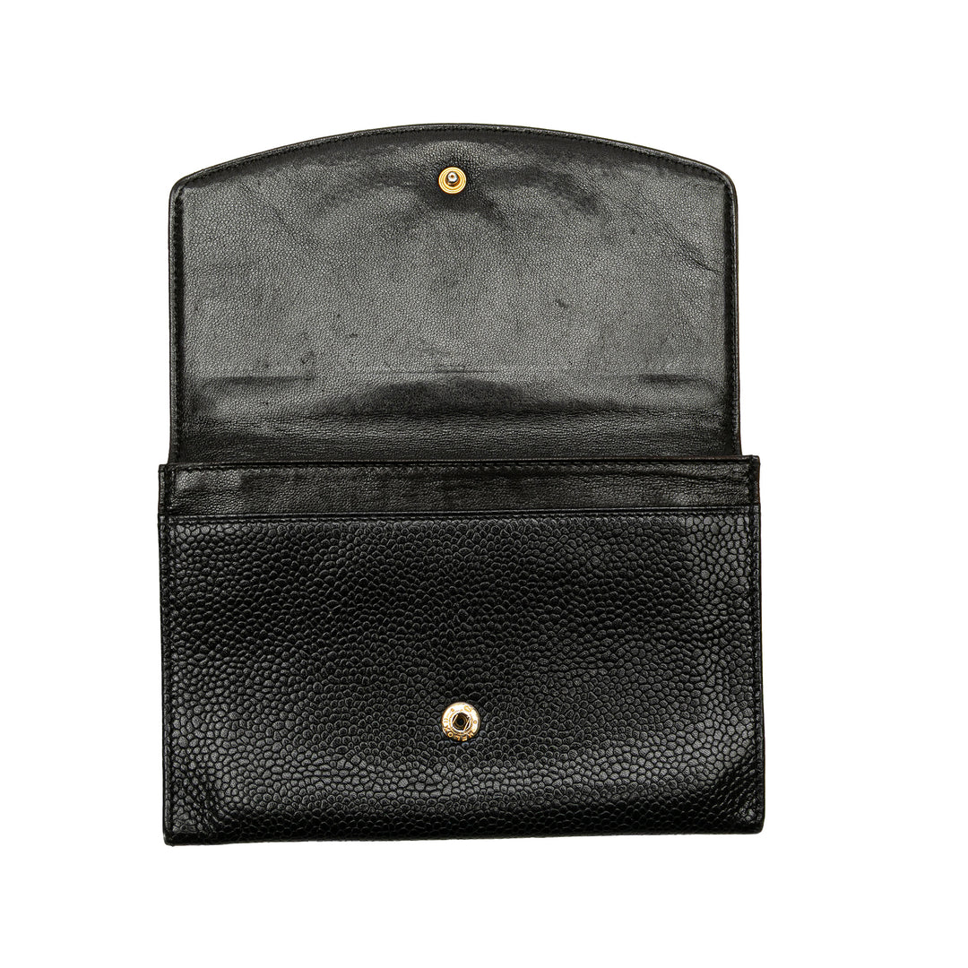 CC Caviar Trifold Wallet Black - Gaby Paris