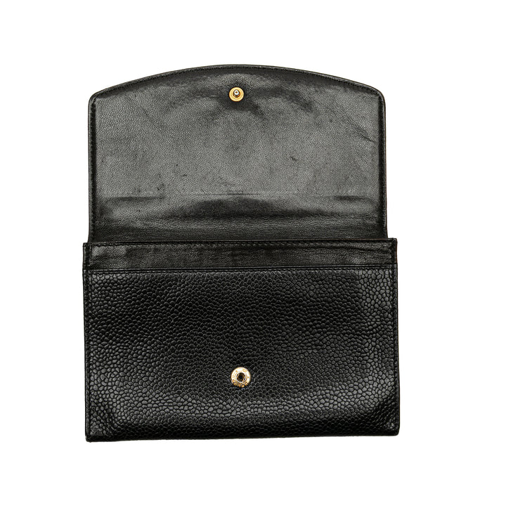 CC Caviar Trifold Wallet Black - Gaby Paris