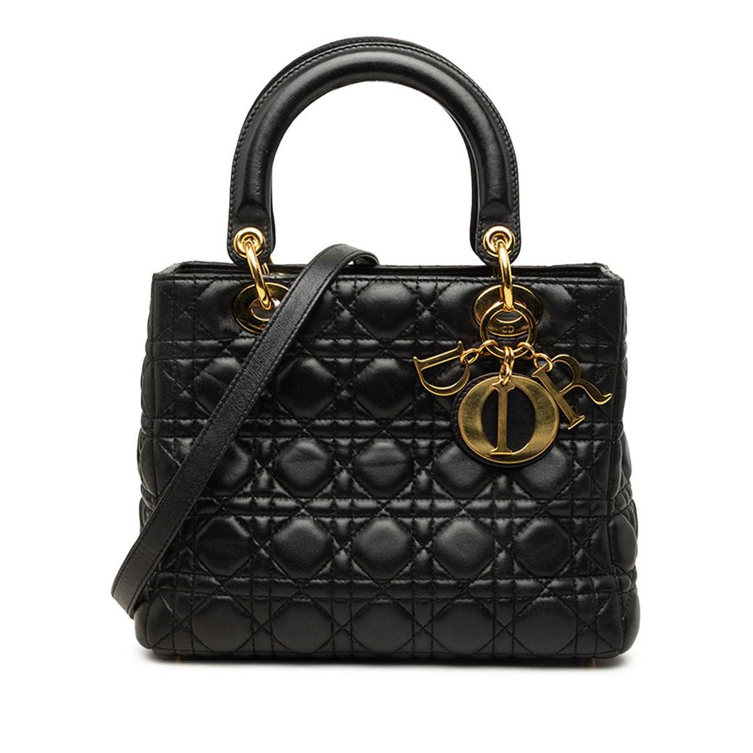 Dior Sac à main Lady Dior Cannage Moyen Cuir d'agneau Noir – vue principale – GABY PARIS