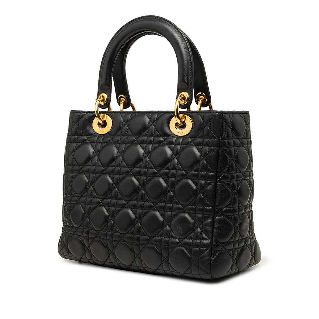 Dior Sac à main Lady Dior Cannage Moyen Cuir d'agneau Noir – vue 2 – GABY PARIS