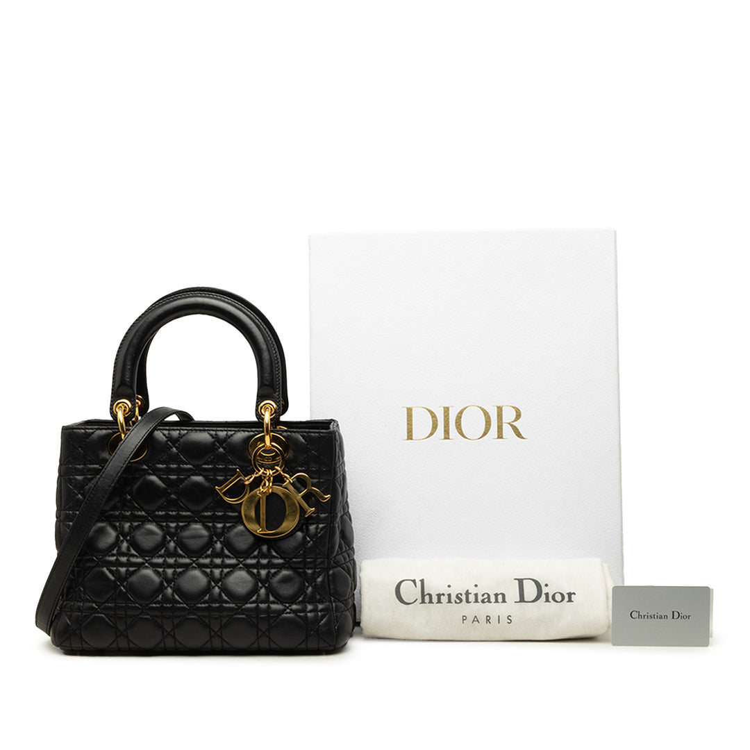 Dior Sac à main Lady Dior Cannage Moyen Cuir d'agneau Noir – vue 7 – GABY PARIS