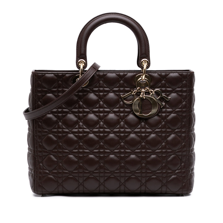 Lady Dior Cannage Grand Cuir d'agneau Marron