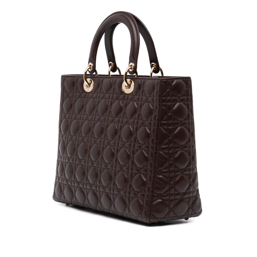 Lady Dior Cannage Grand Cuir d'agneau Marron