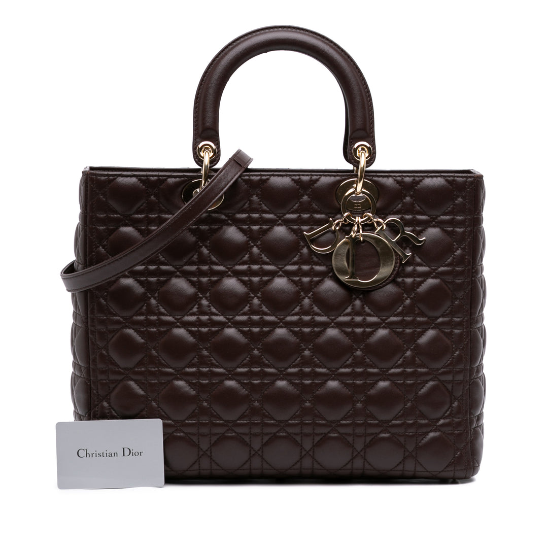 Lady Dior Cannage Grand Cuir d'agneau Marron