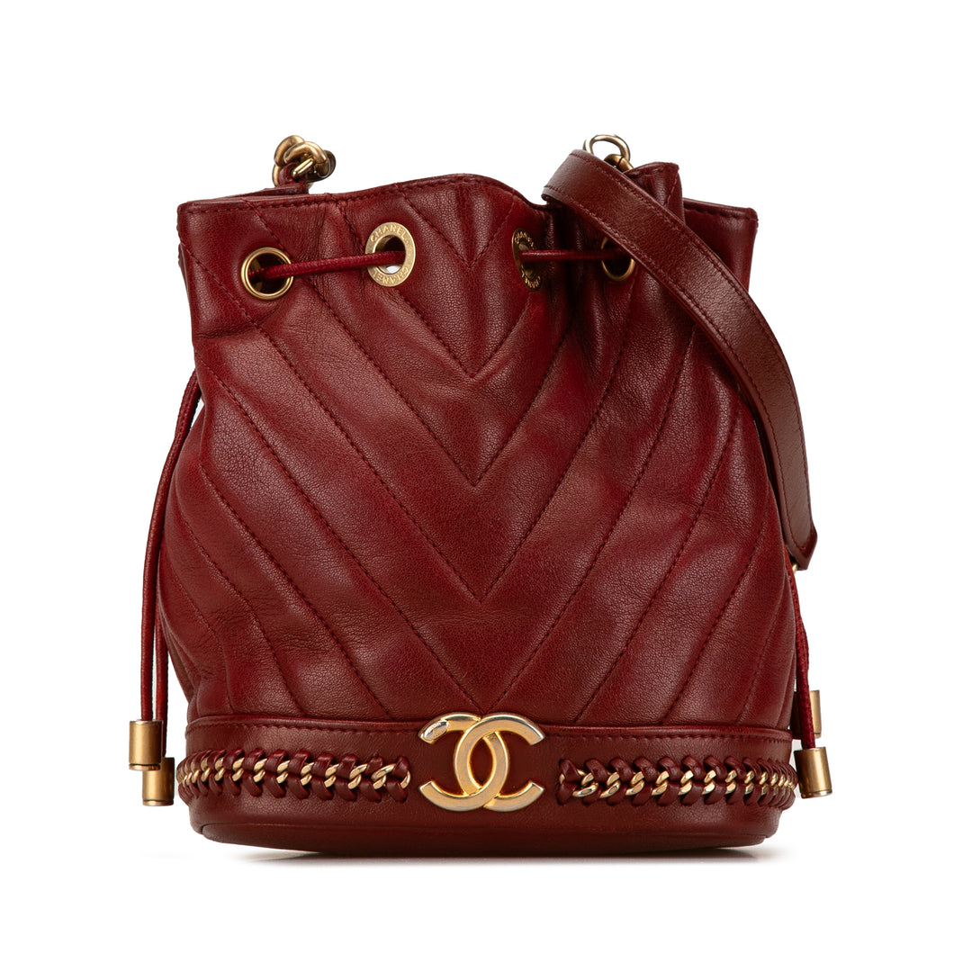 Paris Cosmopolite Small Chevron Lambskin Bucket Bag Red - Gaby Paris