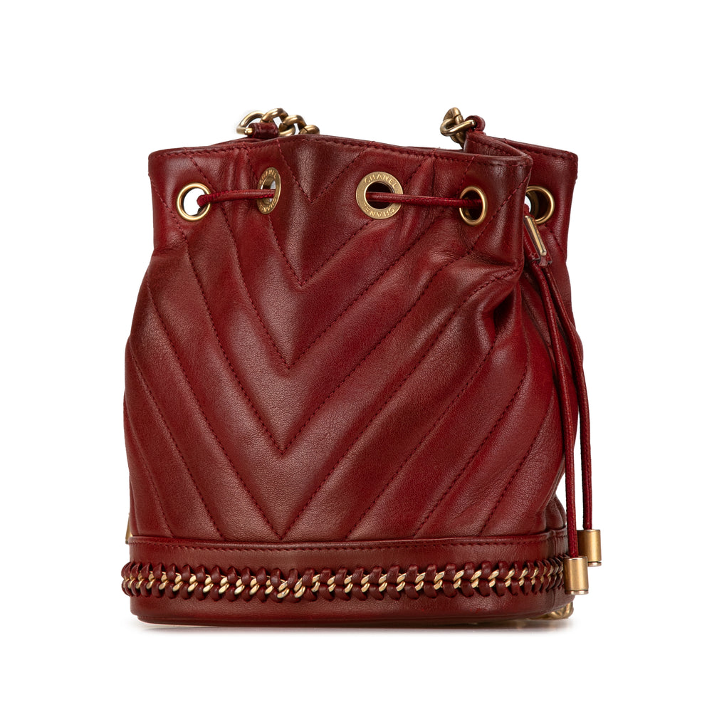 Paris Cosmopolite Small Chevron Lambskin Bucket Bag Red - Gaby Paris