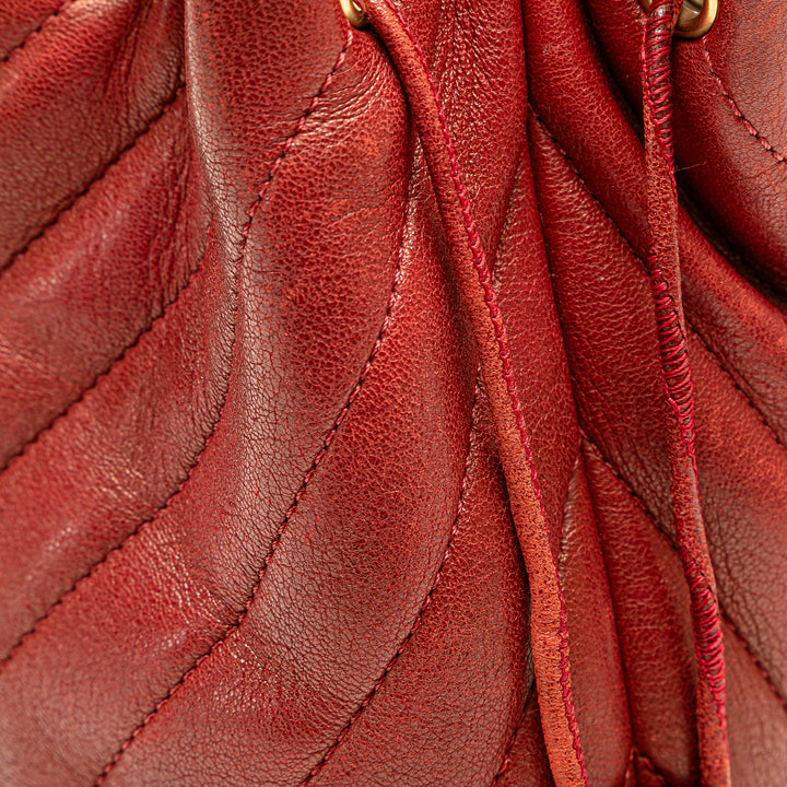 Paris Cosmopolite Small Chevron Lambskin Bucket Bag Red - Gaby Paris