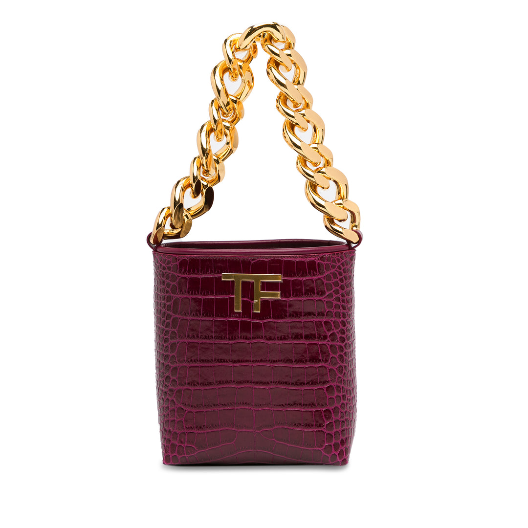 Mini Croc-Embossed Chain Bucket Bag Purple - Gaby Paris