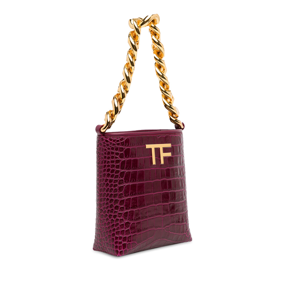 Mini Croc-Embossed Chain Bucket Bag Purple - Gaby Paris