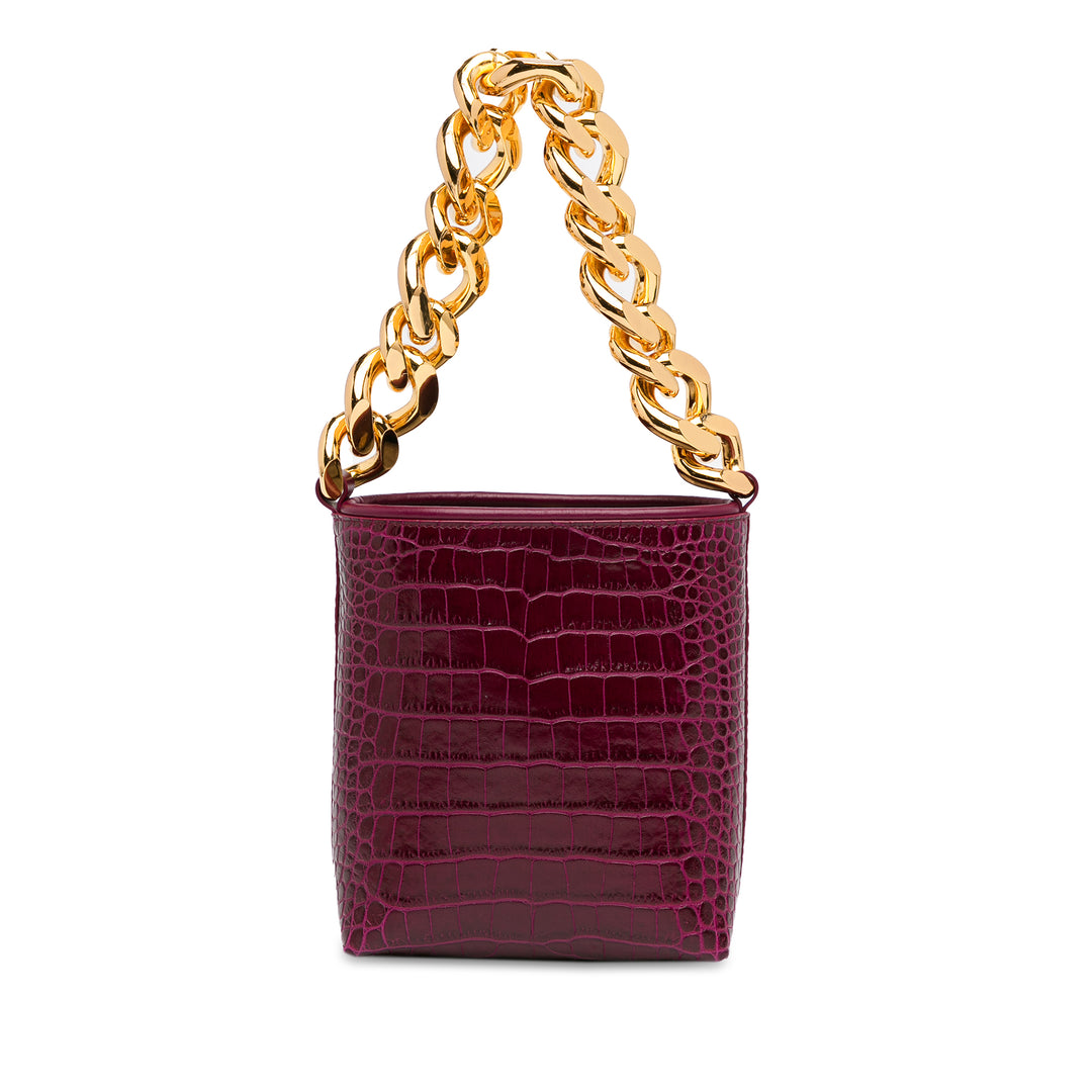 Mini Croc-Embossed Chain Bucket Bag Purple - Gaby Paris