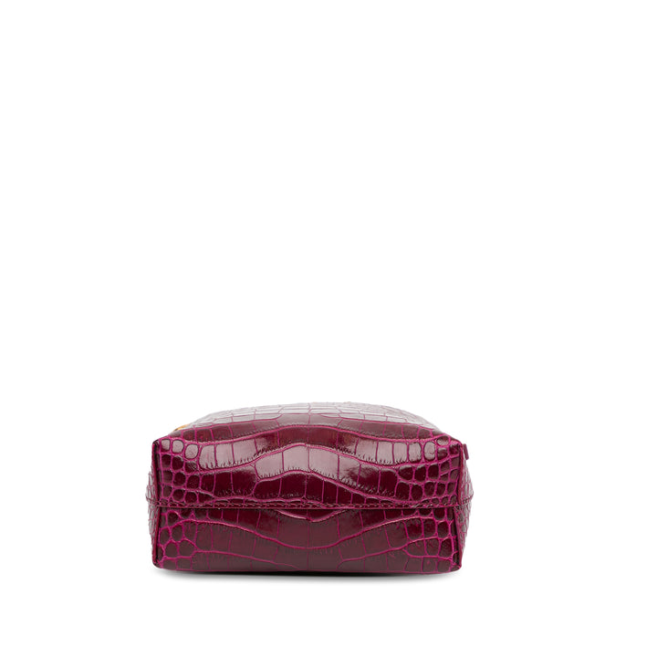 Mini Croc-Embossed Chain Bucket Bag Purple - Gaby Paris