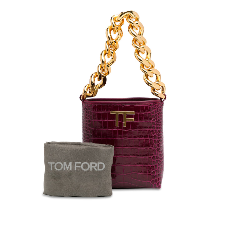 Mini Croc-Embossed Chain Bucket Bag Purple - Gaby Paris