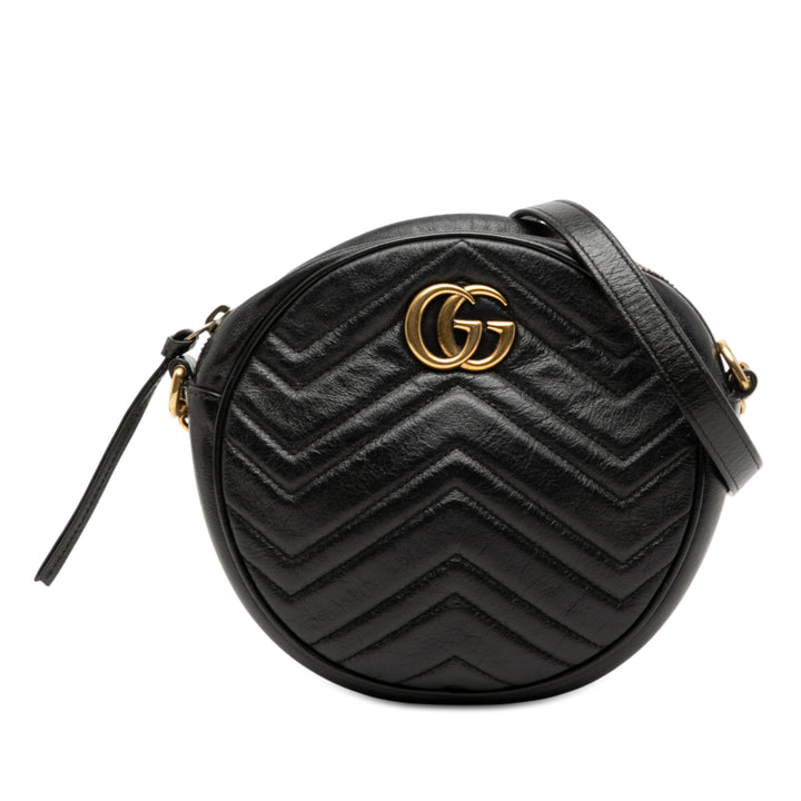GG Marmont Matelasse Rond Sac Mini Cuir de veau Noir