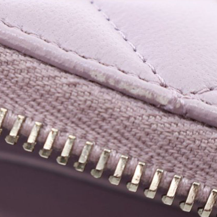 Quilted Lambskin Classic Long Zip Wallet Purple - Gaby Paris