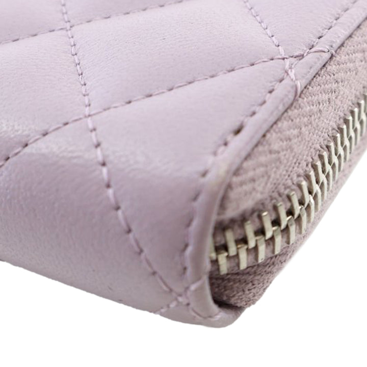 Quilted Lambskin Classic Long Zip Wallet Purple - Gaby Paris