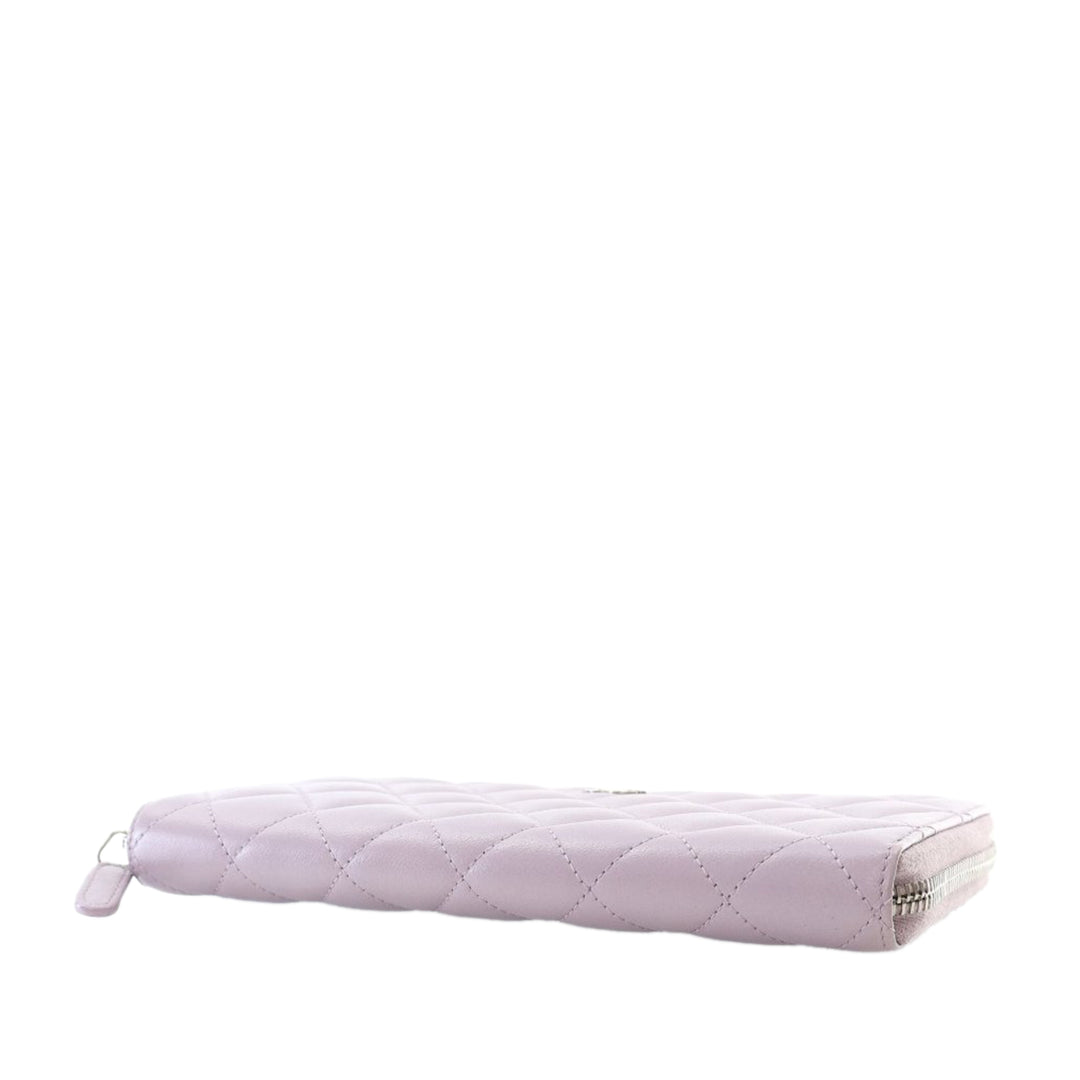 Quilted Lambskin Classic Long Zip Wallet Purple - Gaby Paris