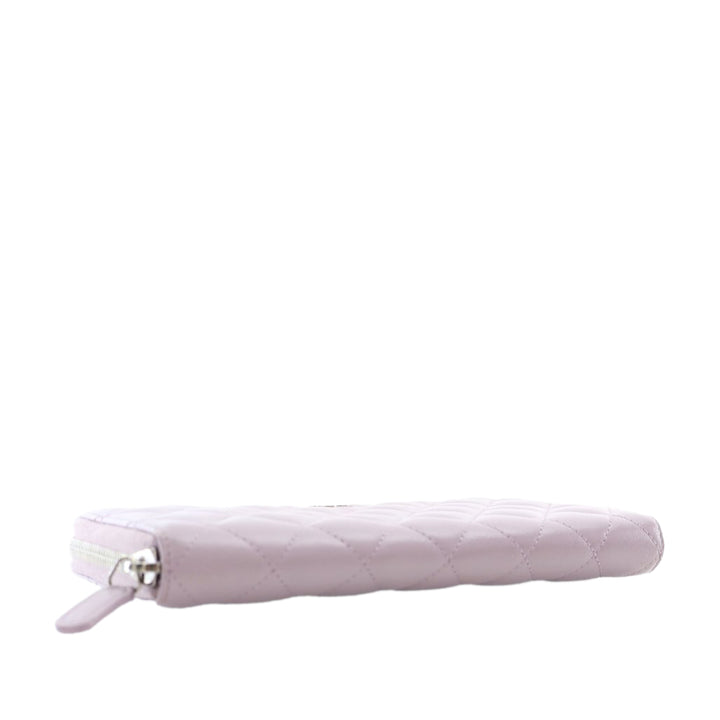 Quilted Lambskin Classic Long Zip Wallet Purple - Gaby Paris