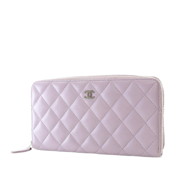 Quilted Lambskin Classic Long Zip Wallet Purple - Gaby Paris