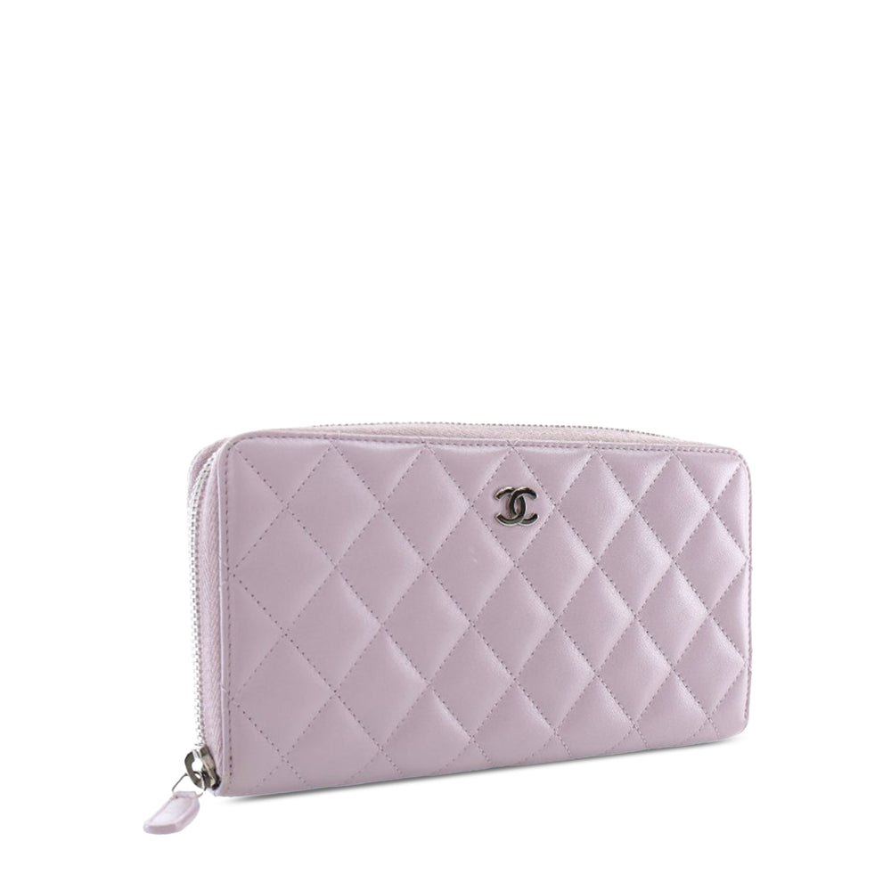 Quilted Lambskin Classic Long Zip Wallet Purple - Gaby Paris
