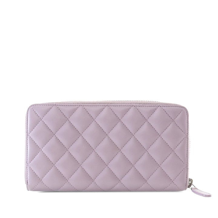 Quilted Lambskin Classic Long Zip Wallet Purple - Gaby Paris