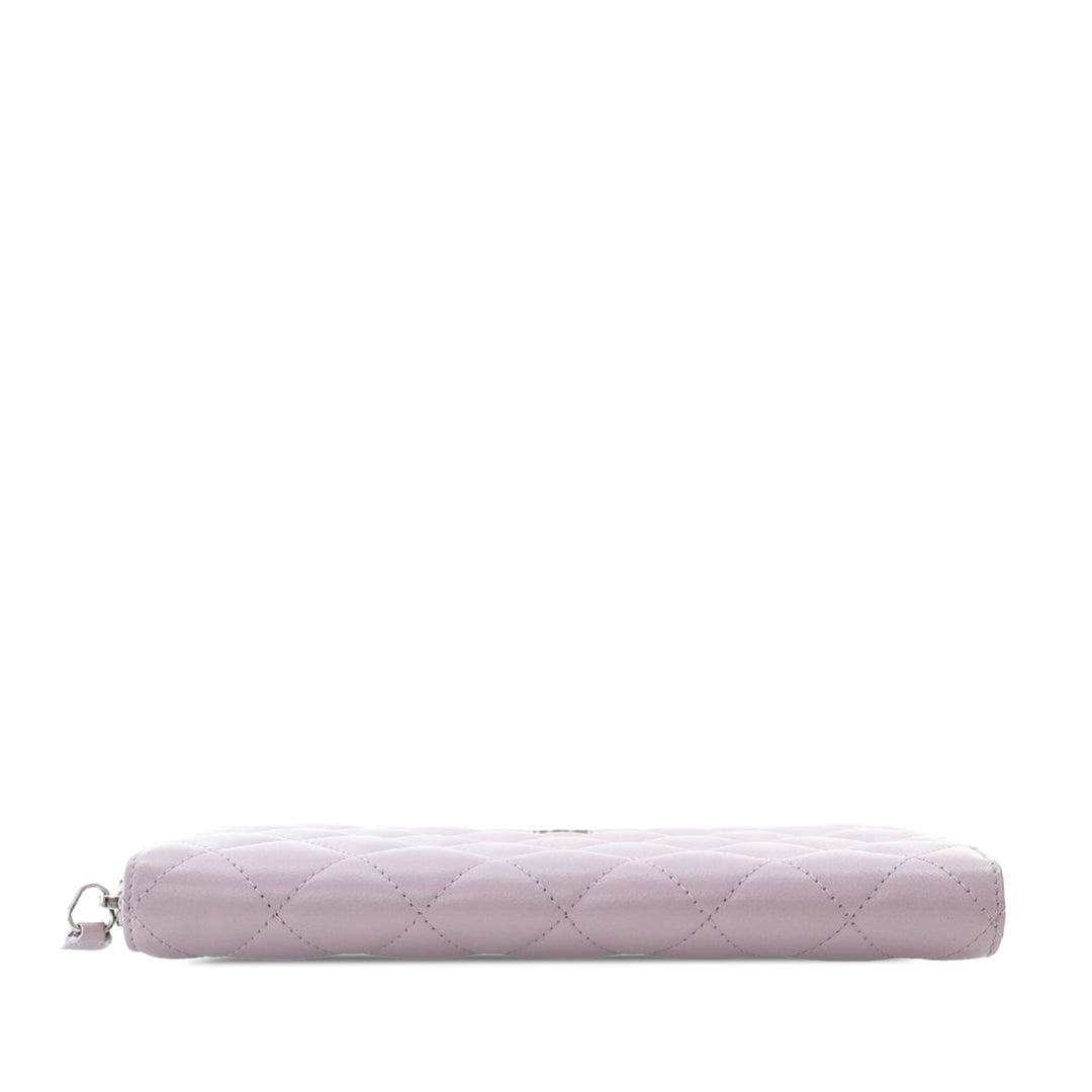 Quilted Lambskin Classic Long Zip Wallet Purple - Gaby Paris