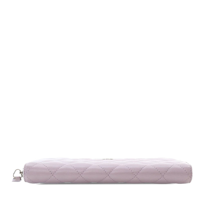 Quilted Lambskin Classic Long Zip Wallet Purple - Gaby Paris